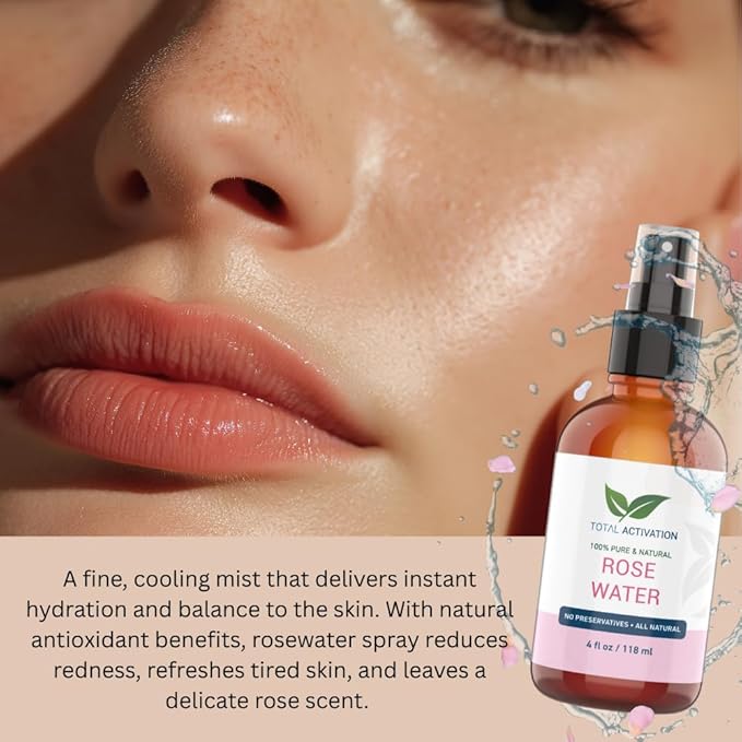 Organic Rose Water Spray for Face – 100% Pure Moroccan Rosewater Toner – Natural Hydrating Mist for Skin, Hair & Body – Gentle Makeup Remover for Dry, Oily, and Combination Skin – 4 oz