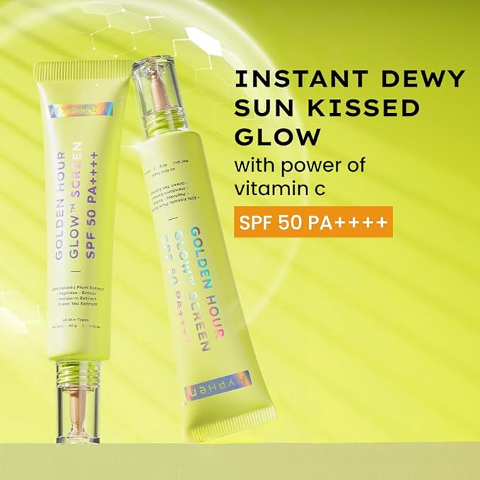Hyphen Golden Hour Glow Sunscreen Spf 50 Pa++++ Dewy Glow & Bright Skin, Uv & Blue Light Protection|Dry & All Skin Types - 40G
