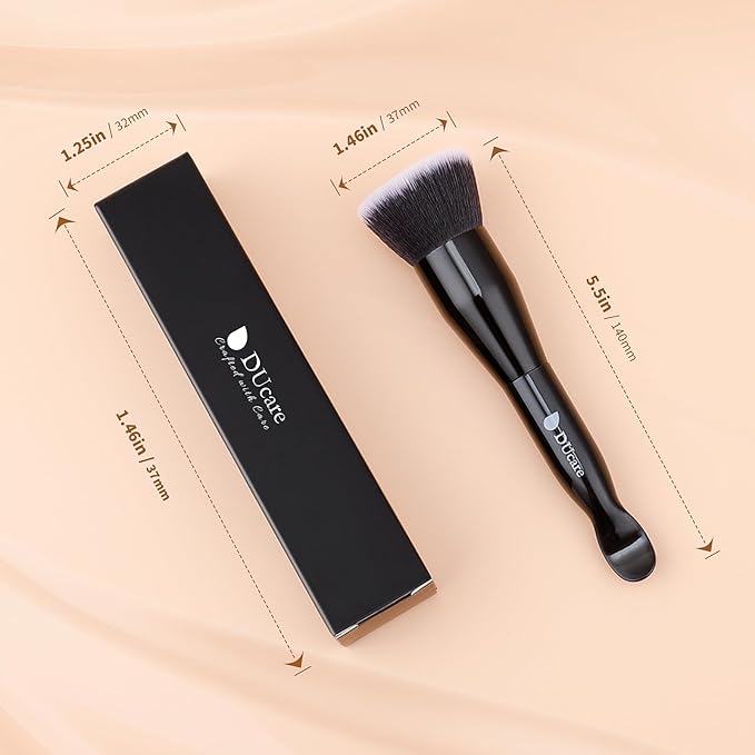 DUcare Foundation Brushes Flat Top Self Tanner Brush Dual-Ended Kabuki Brush with Spoon Handle for Liquid, Cream and Powder Face Makeup With Handle