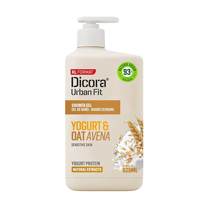 Dicora Urban Fit Shower Gel - Creamy Body Wash Women and Men - Gentle Body Wash with Natural Ingredients - Protein Yogurt and Oats Avena - 27.8 oz