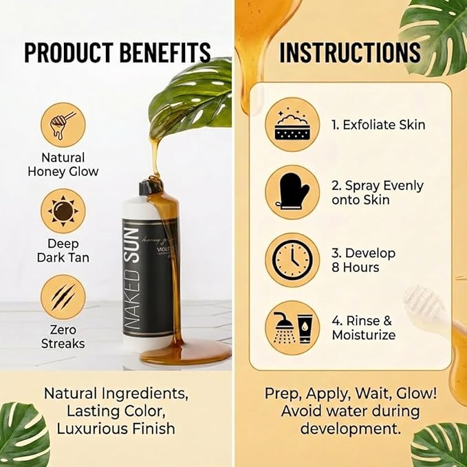 Naked Sun Honey Glow Violet Spray Tan Solution - 32 oz Airbrush Sunless Self Tanning Spray