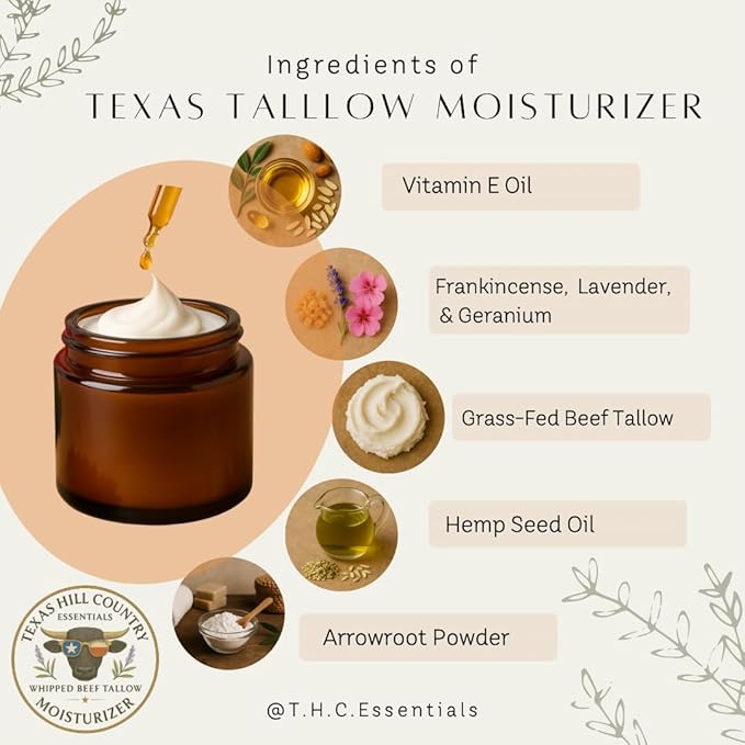 Beef Tallow Moisturizer- 100% Grass-Fed | Whipped Face & Body Balm | Nautral Skincare for Dry, Senstive Skin | Lightly Scented | 4oz