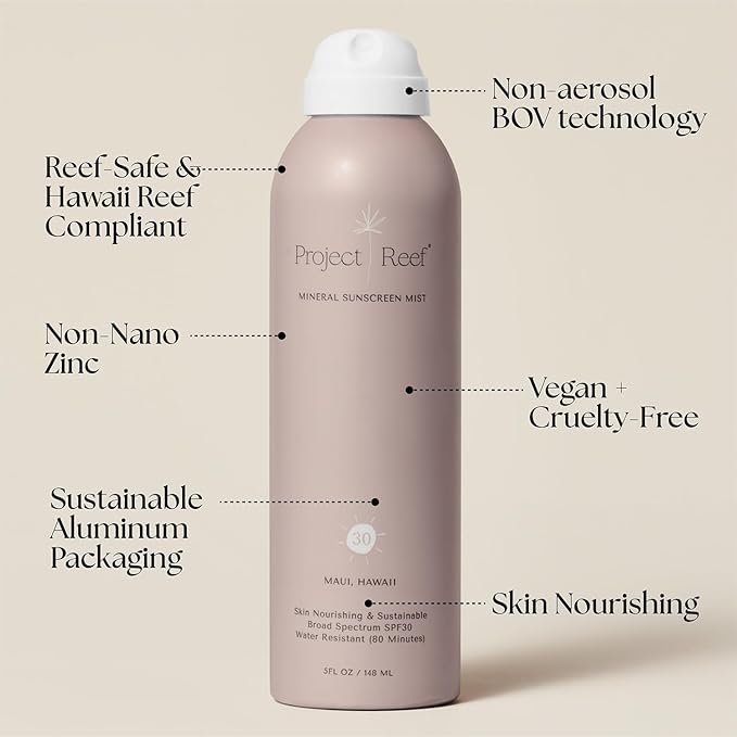 Project Reef SPF 30 Mineral Sunscreen Spray – Non-Aerosol, Reef-Safe Zinc Sunblock with Natural Ingredients for All Skin Types (Pack of 2)