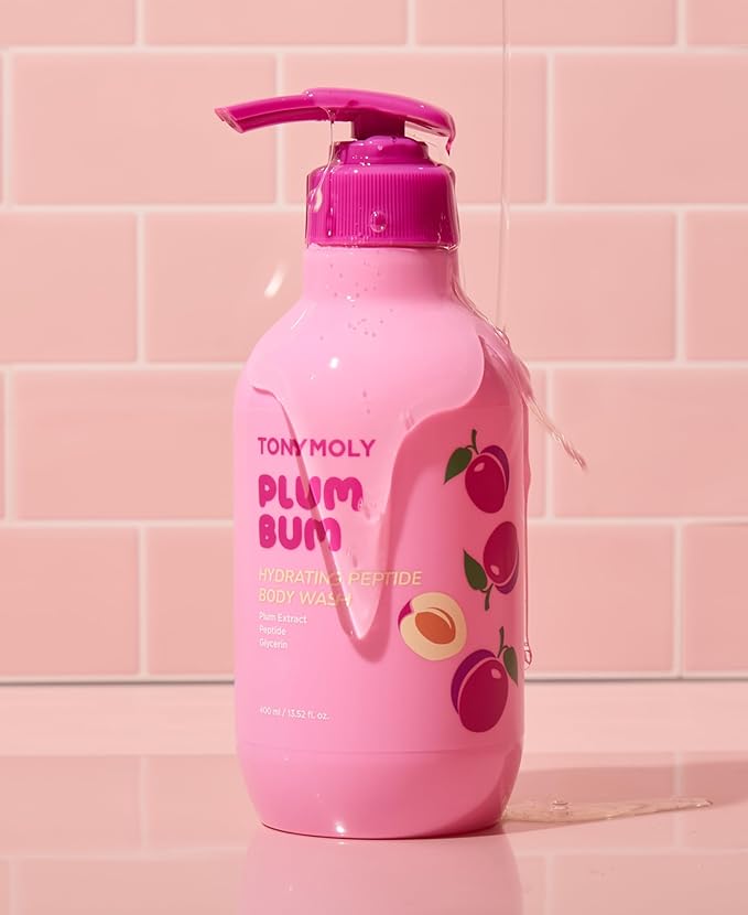 TONYMOLY Plum Bum Peptide Hydrating Body Wash – Moisturizing & Nourishing Cleanser with Plum Extract, Peptides & Glycerin – Gentle Korean Body Wash for Soft, Smooth, Radiant Skin, 13.5 fl oz