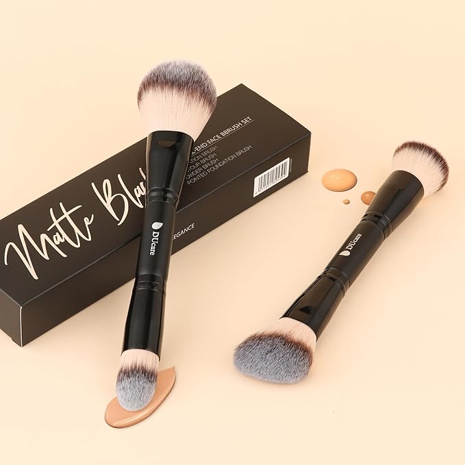 DUcare Dual-Ended Face Brushes, 4-in-1 Foundation Contour Powder Buffing Blending Brush Set, Travel Synthetic Kabuki Blending Cosmetic Tools for Liquid Cream Powder