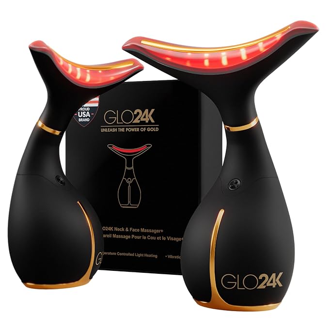 GLO24K Red Light Beauty Device for Face & Neck – 2-Pack, 3-in-1 Facial and Neck Massager with Triple LED & Vibration Technology