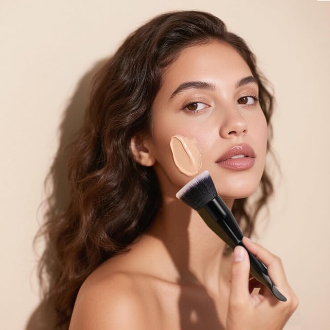 DUcare Foundation Brushes Flat Top Self Tanner Brush Dual-Ended Kabuki Brush with Spoon Handle for Liquid, Cream and Powder Face Makeup With Handle