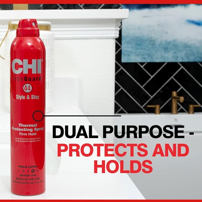 CHI 44 Iron Guard Style & Stay Firm Hold Protecting Spray, Heat Protectant & Hairspray for a Long-Lasting Hold, Sulfate & Paraben-Free, 10 Oz