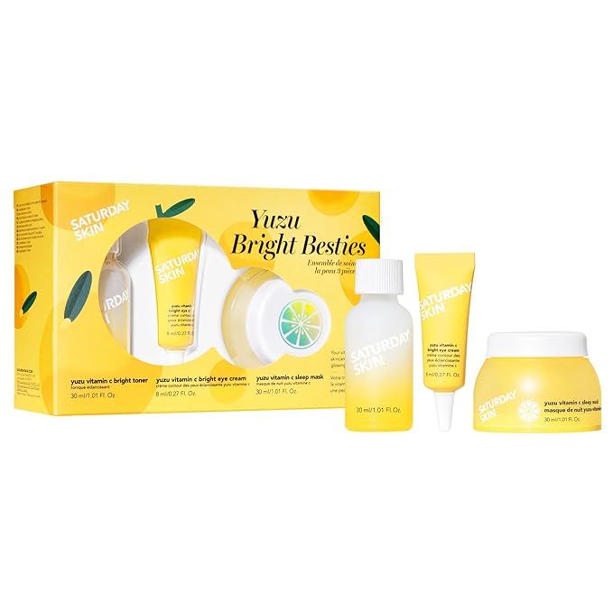 Saturday Skin 3-Piece Skin Care Set Yuzu Vitamin C Sleep Mask Yuzu Vitamin C Bright Toner and Eye Cream and Face Cleanser Hydrating Foam Cleanser Makeup Remover and Face Wash