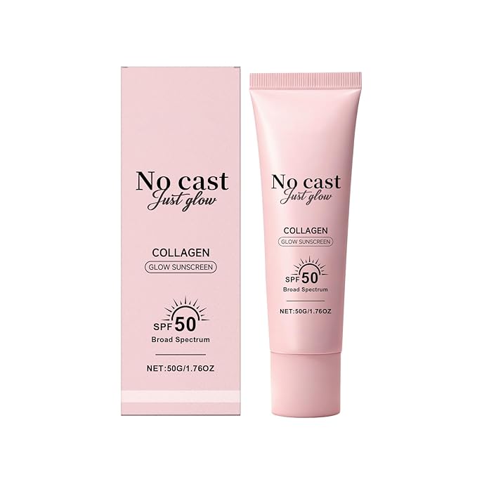No Cast Just Glow Collagen Sunscreen | SPF 50 Broad Spectrum Face Sunscreen | Lightweight, Non-Sticky, Hydrating Formula | No White Cast or Residue | Peptide, Cica for Soothing & Natural Glow (1PC)