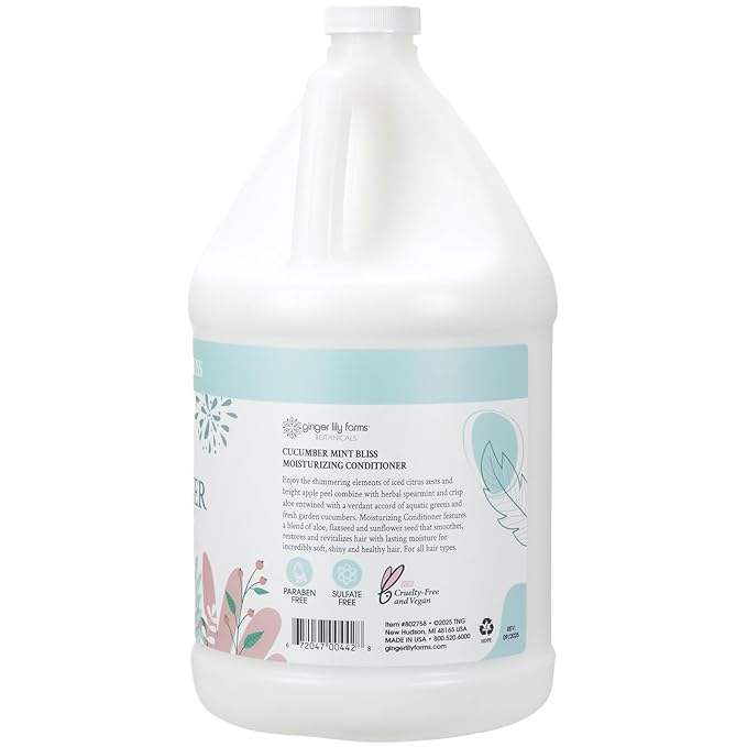 Ginger Lily Farms Botanicals Moisturizing Conditioner for Dry Hair, 100% Vegan & Cruelty-Free, Cucumber Mint Bliss Scent, 1 Gallon (128 fl oz) Refill