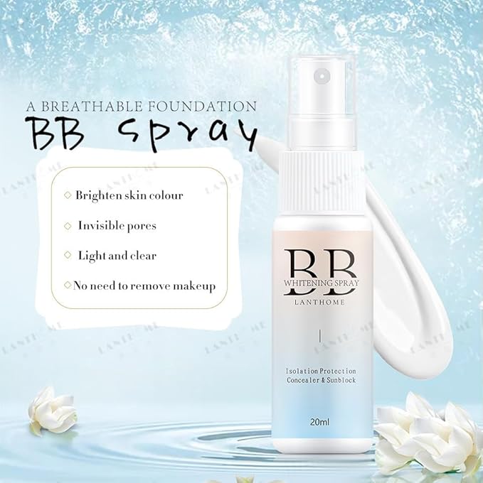 BB Whitening Spray - All-in-One Brightening Moisturizing Spray, Hydrating Skin Tint with Buildable Coverage, Lightweight Concealer & Makeup Base for Instant Glow, 20ml (2-Pack)