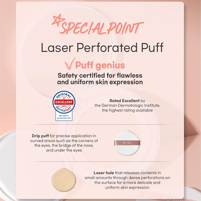 BU:NiO Calming Cool Tone up sun Cushion Foundation SPF50+ CC/BB Cream(0.88FlOz) Transparent&Natural tone-up&Even skin tone-Whitening&Wrinkle Improvement,Derma tested (Pink Beige, 0.88Fl Oz (Refill))