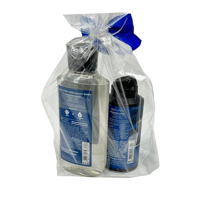 Bath & Body Works CLEAN SLATE 2pc bundle gift set for Men with a Blue Bow for Holidays & Gifts - Body Wash & Body Spray