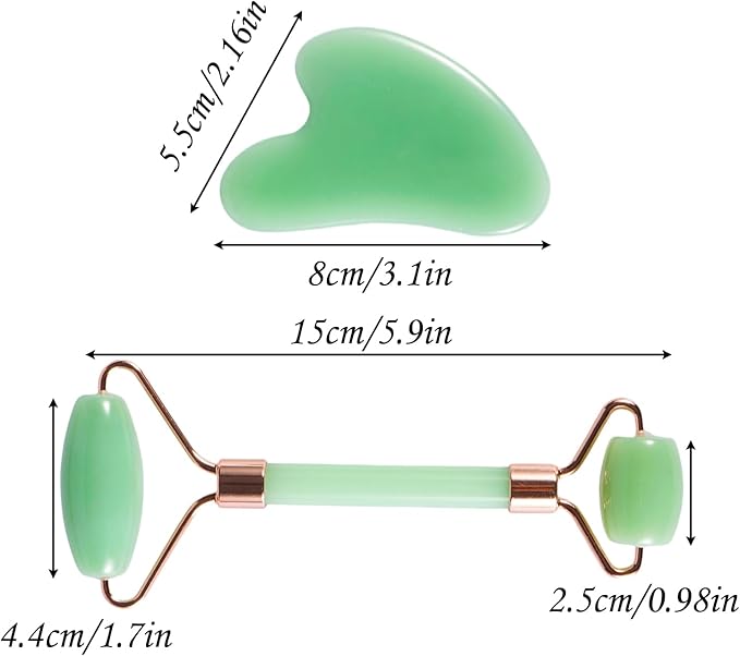 2pcs Scraping Facial Tool Valentine's Day Gift, Includes Roller and Scraping Set Massage Tool Jawline Sculptor Facial Contour Sculpting Tool for Your Skin Care Routine (Light Green Set)