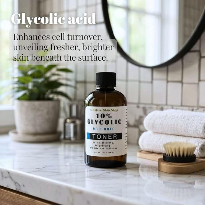 Nature Skin Shop 10% Glycolic Acid Toner with DMAE, Anti-Aging Face Exfoliant for Wrinkles, Fine Lines & Pores, Skin Tightening & Firming Astringent