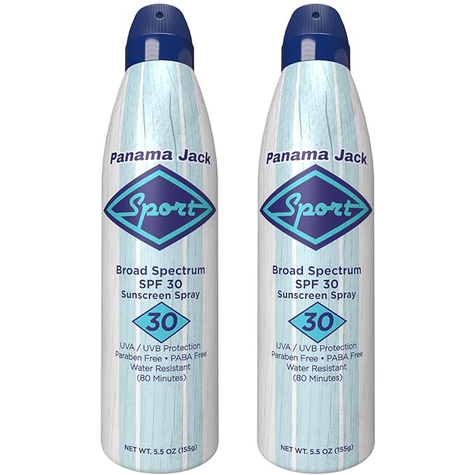 Panama Jack Sport Sunscreen Spray - SPF 30, Broad Spectrum UVA/UVB Protection, PABA, Paraben, Gluten & Cruelty Free, Water Resistant (80 Minutes), 5.5 OZ