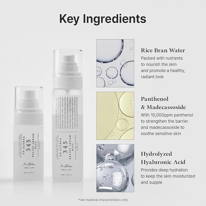 Dr.Althea 345 Relief Cream Mist | Hydrating Facial Mist with Rice Extract | Soothing Care for Sensitive Skin | Vegan Korean Skincare, 3.38 Fl Oz