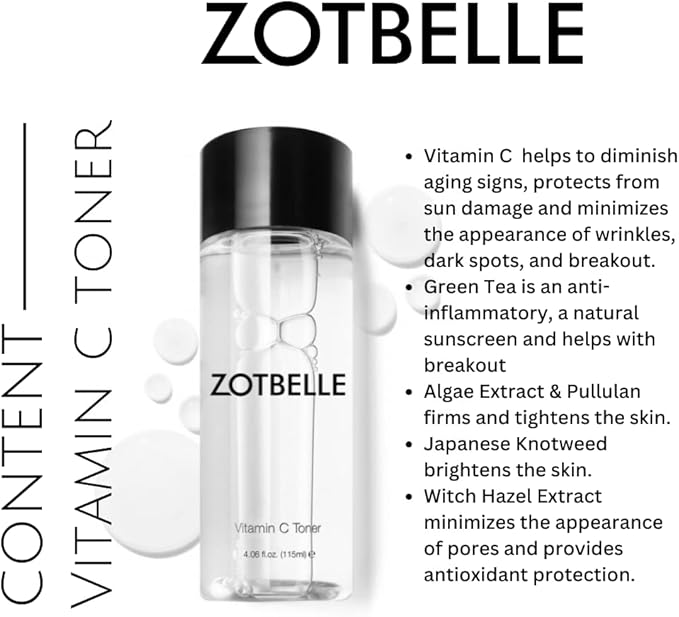 ZOTBELLE Vitamin C Toner Helps to Keep The Skin Looking Youthful, Shields from Sun Damage and minimizes The Appearance of Wrinkles, Dark Spots and Acne.