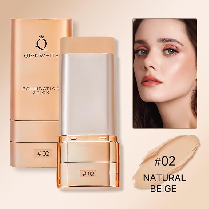 Foundation Stick Waterproof Makeup, Natural Nude Full Coverage Korean Makeup Skin Tint With Brush for All Skin (NATURAL BEIGE, 0.7 Oz / 20g)