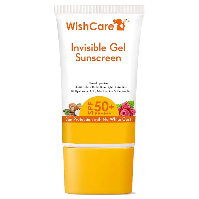 WishCare Invisible Gel Sunscreen SPF 50+ PA++++ For Oily and Dry skin - Light Weight Oil Free Gel Sunscreen 50g