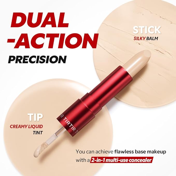 TIRTIR Glide&Hide Blurring Concealer - Creamy texture, Conceals dark circles and wrinkles, Dual formula (liquid tip & balm stick), Long-lasting wear, Korean Makeup, #4.7C, 0.28 Oz