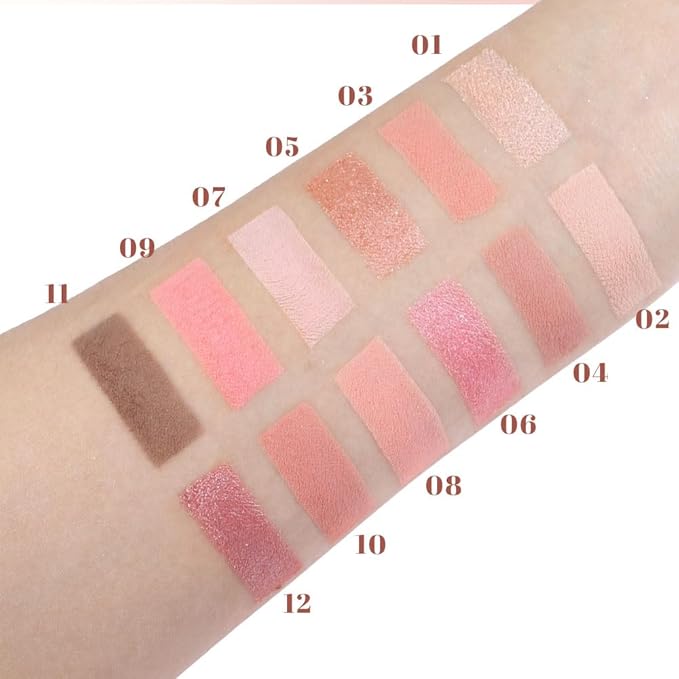 SUAKE Nude Pink Eyeshadow Palette, Matte & Shimmer, High Pigmented 12 Colors Brown Purple Eye Shadow Primers for Eye Makeup, Korean Powder Palet de sombras de ojos