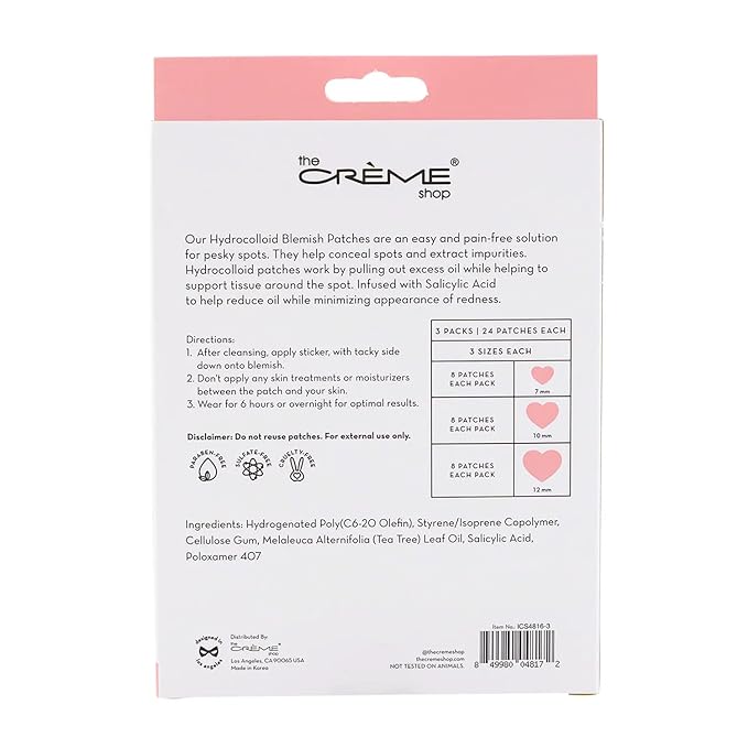 The Crème Shop Pimple Patches Bulk Pack - Bundle with 144 Hydrocolloid Blemish Patches Infused with Salicylic Acid Made in Korea to Conceal and Heal Acne Spots | The Creme Shop Skin Care