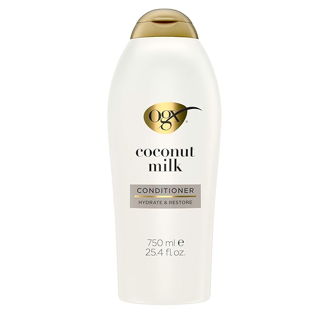 OGX Nourishing + Coconut Milk Conditioner, Hydrating & Restoring Conditioner Moisturizes for Soft Hair After the First Use, Paraben-Free, Sulfate-Free Surfactants, 25.4 fl. oz