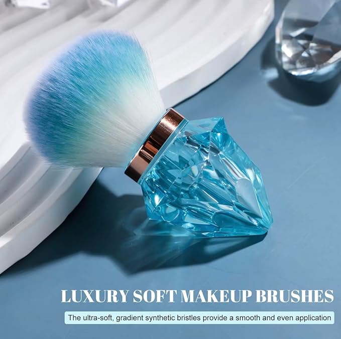 AKINA Large Make up Brush Comes With FREE TRAVEL CASE. Powder Brush Durable Kabuki Make up Brush. Flawless Powder Buffing. Perfect For Setting make up. Ultra Soft Bristles. (Ocean Mist)