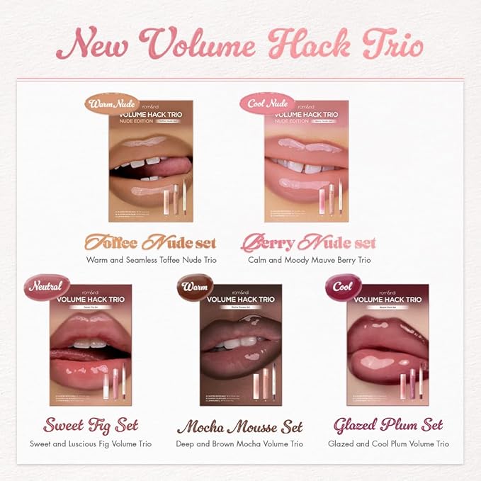 rom&nd Volume Hack Trio Lip Plumping Set - Toffee Nude Edition - 3-Step Liner, Balm & Gloss for Full, High-Shine Pout