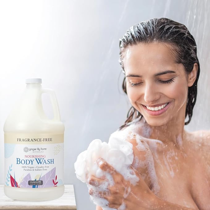 Ginger Lily Farms Botanicals Nourishing Body Wash, 100% Vegan & Cruelty-Free, Fragrance Free, 1 Gallon Refill (Pack of 4)