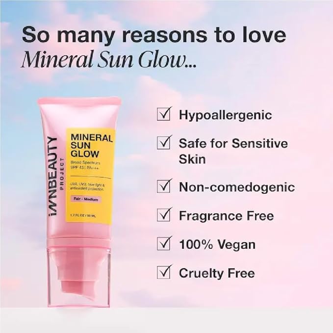 iNNBEAUTY PROJECT Mineral Sun Glow Broad Spectrum SPF 43 PA +++ with and Vitamin C 1.7 oz / 50 ml (Medium-Deep)