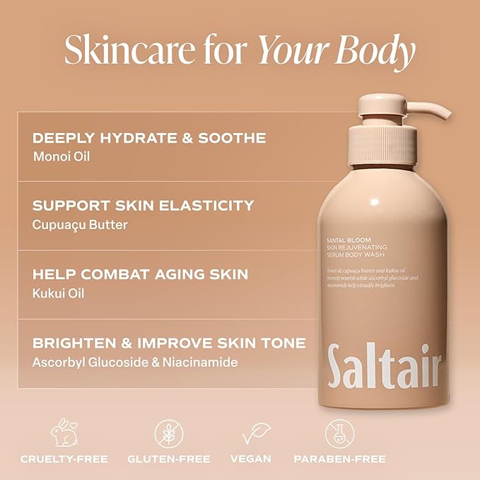 Saltair Body Wash 2-Pack – Santal Bloom – Moisturizing Body Wash with Monoi Oil and Cupuacu Butter – Scented Shower Gel for Women and Men – 2x 17oz – Vegan, Cruelty-Free, Paraben-Free