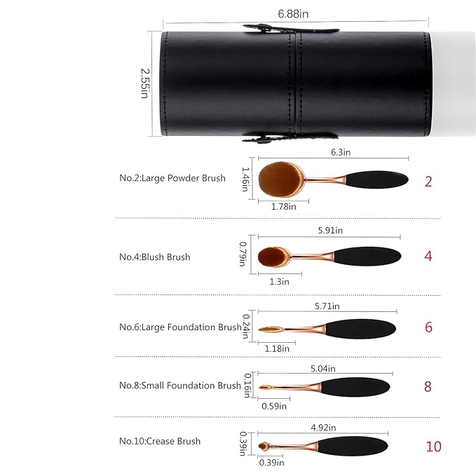 Yoseng Oval Foundation Brush 5 Pcs Toothbrush Makeup brushes Fast Flawless Application Liquid Cream Powder Foundation With Makeup Brush Case