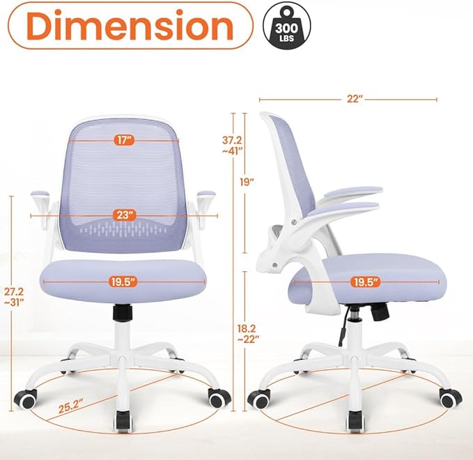NEO Chair Office Chair Gaming Desk Computer Mesh Ergonomic Chair with Flip-up Arms Comfy Lumbar Support Adjustable Height Rolling Wheels Chair for Home Office (Purple)
