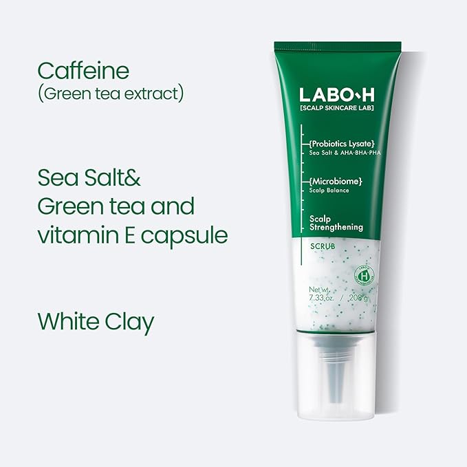 LABO.H Scalp Strengthening Scrub - Korean Calrifying Shampoo for Hair Growth & Anti-Loss | Vegan Treatment with Rosemary and Sea Salt, Gentle Exfoliator, & Thicker-Looking Hair 7.33 Fl oz.