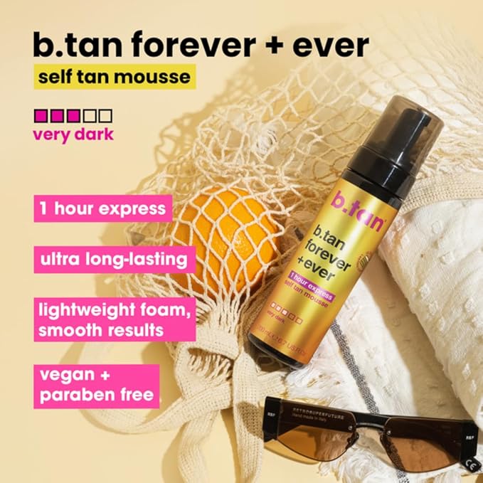 b.tan Ultra Long Lasting Self Tanner Mousse | Forever & Ever - Lasts Up to 11 Days, Fast, 1 Hour Express Sunless Tanning Foam, No Fake Tan Smell, Dark Bronze Glow, Vegan, Cruelty Free, 6.7 Fl Oz