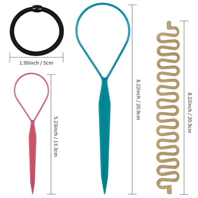 TsMADDTs Hair Braiding Tools, Hair Styling Kit with Topsy Tail Tools and French Braiders for Ponytail