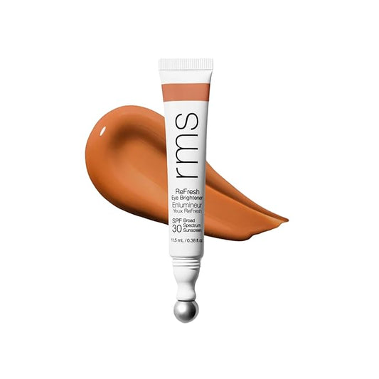 RMS Beauty Superbright Undereye Corrector – 100% Mineral SPF 30 Sunscreen – Brightening Eye Cream with Caffeine & Peptides – Tinted Depuffing Metal Rollerball – 0.4 fl oz