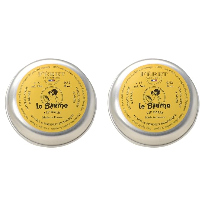 Feret Parfumeur Le Baume Multi Purpose Balm – Rose Poudré - Deeply Hydrating Moisturizer for Dry Cracked Skin, Lips & Cuticles - Natural Lip Balm with Shea Butter & Honey -Pack 2-15ml/.52 Ounce