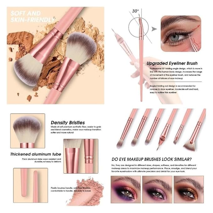 HGHDBT 61Pcs Pink Makeup Brushes Set Professional with Case Premium Synthetic for Blush Foundation Eye Shadow Concealer Powder Eye & Face Make up Brush Kit with Beauty Blender Sponge Set Tools