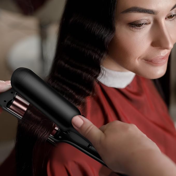Double Barrel Curling Iron Wand, Wavy Crimper for Short Hair