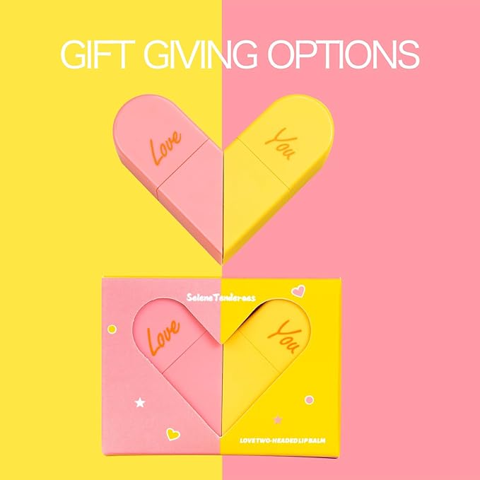 Valentine's Day 2pc Heart Shaped Dual-use Deformable Lip Balm Stick - Honey,One end is colorless, while the other end is pink used as makeup, lipstick Keep Lips Moisturized, Gifts