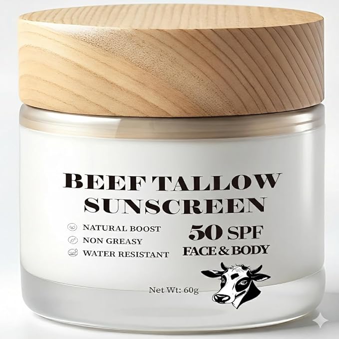 Scosvvi Beef Tallow Sunscreen: SPF 50 non toxic sunscreen, Tallow & Zinc Oxide Sunblock Non-Greasy Reef Safe formula 45g