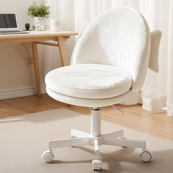 GTPLAYER Velvet Tall Office Chair with Wheels Vanity Chairs with Back, Versatile Height Use: Office to Bar Stools Small Ergonomic Comfy Armlees Computer Desk Chair with Bow Lumbar Pillow for Gift