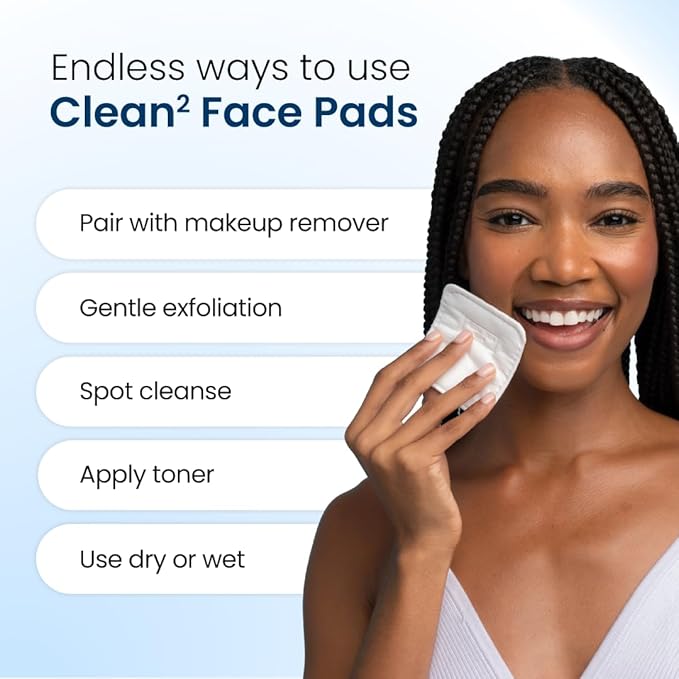 Clean Skin Club Clean² Pads 2.0 [New & Improved Edges] Guaranteed Not to Shed & Tear Face Pads, Unique Triple Layers, Textured & Ultra Soft Side, Organic Disposable Cotton, Pair with Makeup Remover