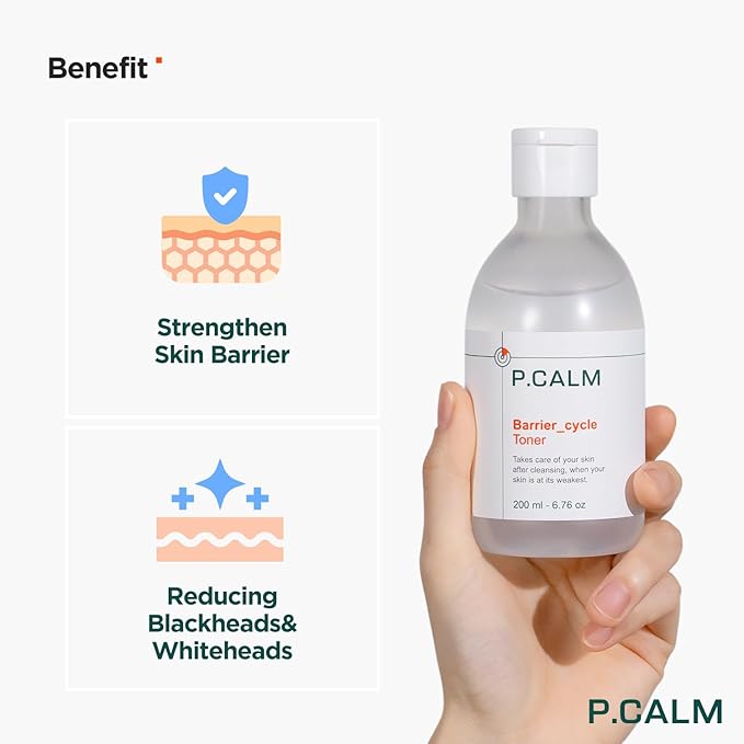 P.CALM Barrier Cycle Toner – Azulene & Centella Asiatica for Deep Hydration & Skin Barrier Strengthening, Korean Vegan Facial Toner for Sensitive Skin (200ml / 6.76 fl.oz)