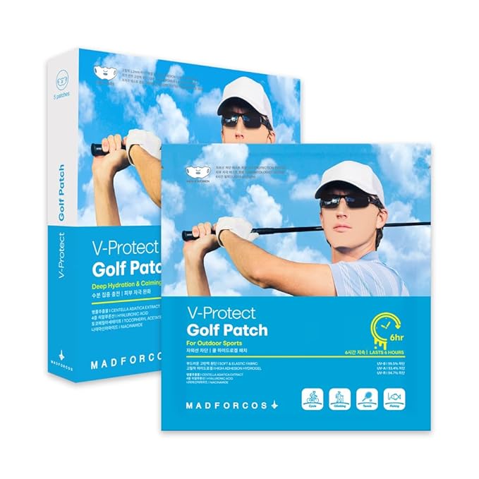 V-Protect Golf Sunscreen Patch for Golf & Outdoor Sports – UV Protection, Hydrating & Cooling Face Patches | 5 Count (Large Size)