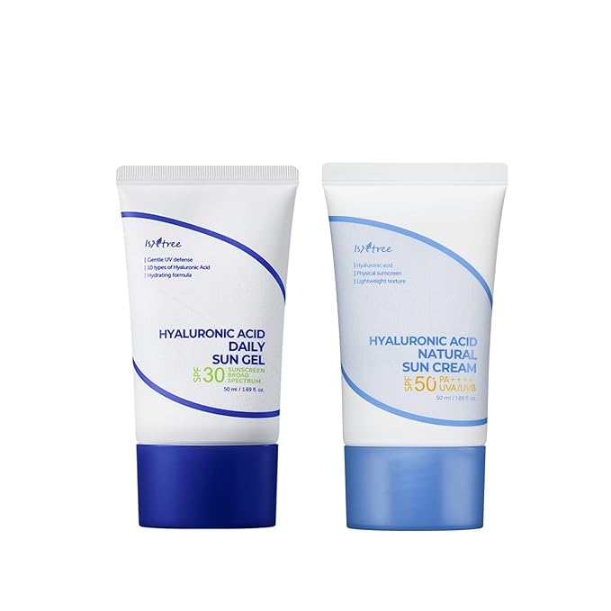 ISNTREE Hyaluronic Acid Daily Sun Gel 50ml, 1.69 fl oz + Hyaluronic Acid Natural Suncream 50ml, 1.69 fl oz